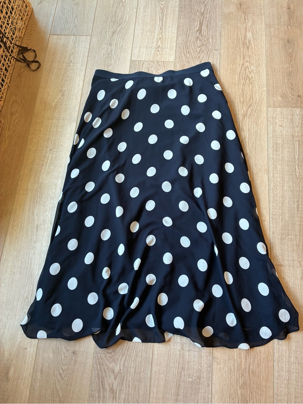 Ann Taylor Polka Dot A-Line Maxi Skirt Black & White XL silky lined zip waist